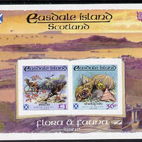 Easdale 1988 Flora & Fauna definitive imperf sheetlet containing 36p (shell) & £1 (Birds) each overprinted SPECIMEN unmounted mint