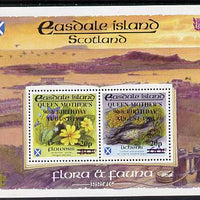 Easdale 1990 90th Birthday of Queen Mother overprinted on Flora & Fauna perf sheetlet containing 20p on 60p (Lichens) & 20p on 80p (Spring Flowers) unmounted mint