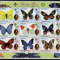 Afghanistan 2001 Butterflies perf sheetlet containing 9 values (also showing Baden Powell and Scout & Guide Logos) fine cto used