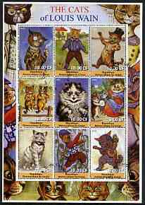 Congo 2002 The Cats of Louis Wain perf sheetlet containing 9 values fine cto used