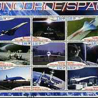 Congo 2002 Concorde & Space perf sheetlet #01 containing set of 9 values fine cto used