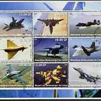 Congo 2002 War Planes perf sheetlet containing set of 9 values fine cto used