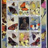 Angola 2000 Butterflies perf sheetlet #02 containing set of 9 values each with Rotary & Scouts Logos, fine cto used