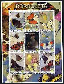 Angola 2000 Butterflies perf sheetlet #02 containing set of 9 values each with Rotary & Scouts Logos, fine cto used