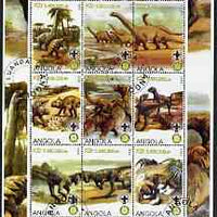 Angola 2000 Dinosaurs perf sheetlet containing set of 9 values each with Rotary & Scouts Logos, fine cto used