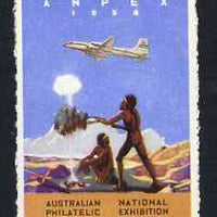 Australia 1959 Anpex '59 (Australian National Philatelic Exhibition) label showing airplane flying over Aborigines (mounted)