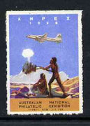 Australia 1959 Anpex '59 (Australian National Philatelic Exhibition) label showing airplane flying over Aborigines (mounted)