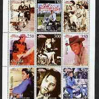 Abkhazia 1999 Elvis Presley perf sheetlet containing complete set of 9 overprinted SPECIMEN, unmounted mint