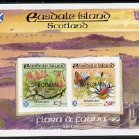 Easdale 1988 Flora & Fauna definitive imperf sheetlet containing 52p (Butterfly & Insects) & £3.10 (Shrubs) overprinted SPECIMEN unmounted mint