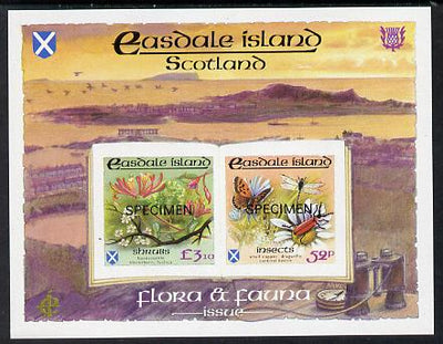 Easdale 1988 Flora & Fauna definitive imperf sheetlet containing 52p (Butterfly & Insects) & £3.10 (Shrubs) overprinted SPECIMEN unmounted mint