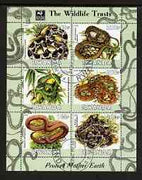 Rwanda 2003 The Wildlife Trusts perf sheetlet containing set of 6 values (Snakes) fine cto used