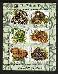 Rwanda 2003 The Wildlife Trusts perf sheetlet containing set of 6 values (Snakes) fine cto used