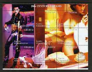 Turkmenistan 1999 20th Century Dreams #03 composite perf sheetlet containing 9 values unmounted mint (Prince (pop singer) & Princess Diana in erotic pose)
