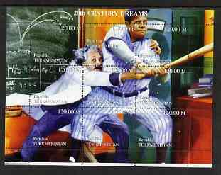 Turkmenistan 1999 20th Century Dreams #05 composite perf sheetlet containing 9 values unmounted mint (Albert Einstein & Babe Ruth)