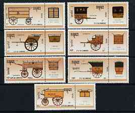 Cambodia 1990 Stamp World London '90 Stamp Exhibition (Horse-drawn Mail Transport) perf set of 7 each se-tenant with label unmounted mint, SG 1050-56