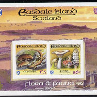 Easdale 1988 Flora & Fauna definitive imperf sheetlet containing 26p (Fungi) & £5 (Animals) overprinted SPECIMEN unmounted mint