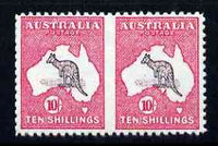 Australia 1913 Roo 10s horiz pair imperf between being a 'Hialeah' forgery on gummed paper (as SG 14var)