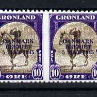 Greenland 1945 Liberation of Denmark 10ore horiz pair imperf between being a 'Hialeah' forgery on gummed paper (as SG 20)