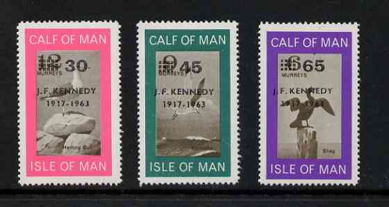 Calf of Man 1966 Kennedy second issue surch set of 3 on bird defs unmounted mint (Rosen CA54-56)