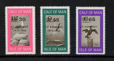 Calf of Man 1966 Kennedy second issue surch set of 3 on bird defs unmounted mint (Rosen CA54-56)