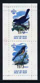 Calf of Man 1973 Europa opt'd on Birds rouletted m/sheet (showing 5m Redstart & 20m Blackbird) unmounted mint with Scout logo, Rosen CA313MS
