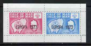 Calf of Man 1973 Europa opt'd on Churchill & Map (with Scout Logo) rouletted m/sheet unmounted mint (Rosen CA295MS)