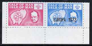 Calf of Man 1973 Europa opt'd on Churchill & Map (with Scout Logo) rouletted set of 2 with opt missing from 120m, unmounted mint (Rosen CA293a-94a)