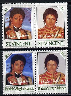 British Virgin Islands 1985 Michael Jackson $1.50 Unissued perf unmounted mint se-tenant pair - this issue was rejected by the Queen as only living Royalty may be depicted on BVI stamps.,The design was ultimately used for St Vince……Details Below