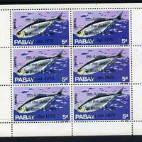 Pabay 1970 Fish 5d (Herring) complete perf sheetlet of 6 each opt'd '5th Anniversary of Death of Sir Winston Churchill' unmounted mint