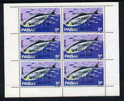 Pabay 1970 Fish 5d (Herring) complete perf sheetlet of 6 each opt'd '5th Anniversary of Death of Sir Winston Churchill' unmounted mint