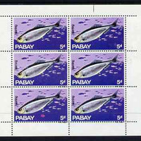 Pabay 1969 Fish 5d (Herring) complete perf sheetlet of 6 with large background flaw on stamp 3/1 unmounted mint