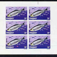 Pabay 1969 Fish 5d (Herring) complete imperf sheetlet of 6 with large background flaw on stamp 3/1 unmounted mint