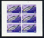 Pabay 1969 Fish 5d (Herring) complete imperf sheetlet of 6 with large background flaw on stamp 3/1 unmounted mint