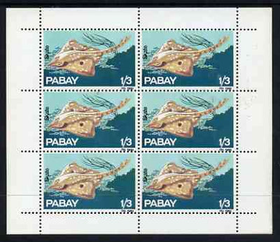 Pabay 1969 Fish 1s3d (skate) complete perf sheetlet of 6 unmounted mint