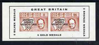 Calf of Man 1968 Olympic Games Mexico overprinted on Churchill imperf m/sheet additionally opt'd with Medals Won (8 & 96m brown) (Rosen CA136MS) unmounted mint