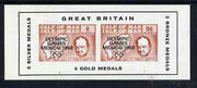 Calf of Man 1968 Olympic Games Mexico overprinted on Churchill imperf m/sheet additionally opt'd with Medals Won (8 & 96m brown) (Rosen CA136MS) unmounted mint