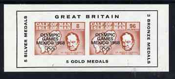 Calf of Man 1968 Olympic Games Mexico overprinted on Churchill imperf m/sheet additionally opt'd with Medals Won (8 & 96m brown) (Rosen CA136MS) unmounted mint