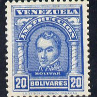 Venezuela 1911 Schools Tax Stamp - Simon Bolivar 20c blue unmounted mint SG 353