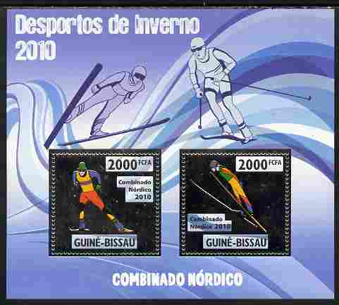 Guinea - Bissau 2010 Winter Olympic Sports - Nordic Combined perf sheetlet containing 2 values in silver unmounted mint