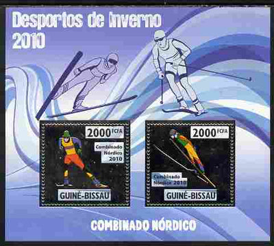 Guinea - Bissau 2010 Winter Olympic Sports - Nordic Combined perf sheetlet containing 2 values in silver unmounted mint
