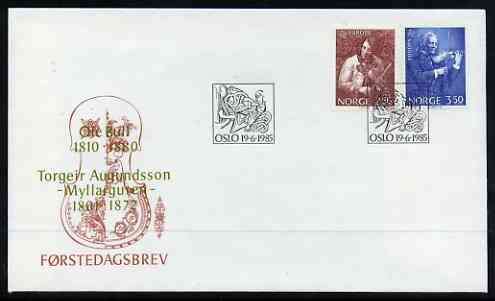 Norway 1985 Europa - Music Year set of 2 on illustrated cover with first day cancel, SG 956-57