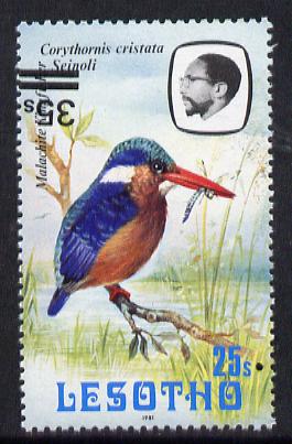 Lesotho 1986-88 Malachite Kingfisher Provisional 35s on 25s (1981 issue) with surch inverted unmounted mint, SG 720b var*