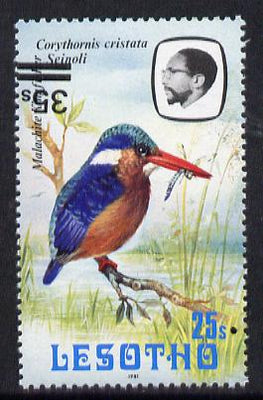 Lesotho 1986-88 Malachite Kingfisher Provisional 35s on 25s (1981 issue) with surch inverted unmounted mint, SG 720b var*