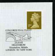 Postmark - Great Britain 2003 cover for final Concorde flight London to New York with special cancel illustrated with Concorde (23rd October)