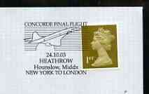 Postmark - Great Britain 2003 cover for final Concorde flight New York to London with special cancel illustrated with Concorde (24th October)