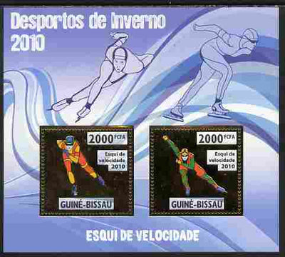 Guinea - Bissau 2010 Winter Olympic Sports - Speed Skating perf sheetlet containing 2 values in gold unmounted mint