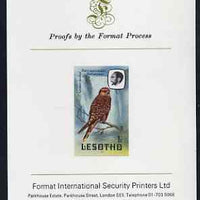 Lesotho 1981 Kestrel 1s imperf proof mounted on Format International proof card (as SG 437)