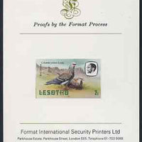 Lesotho 1981 Rock Pigeon 2s imperf proof mounted on Format International proof card (as SG 438)