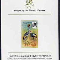 Lesotho 1981 Crowned Crane 3s imperf proof mounted on Format International proof card (as SG 439)