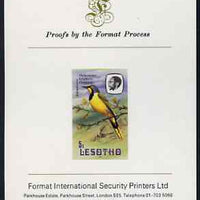 Lesotho 1981 Shrike 5s imperf proof mounted on Format International proof card (as SG 440)